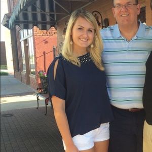 Lilly Pulitzer cold shoulder navy and gold top